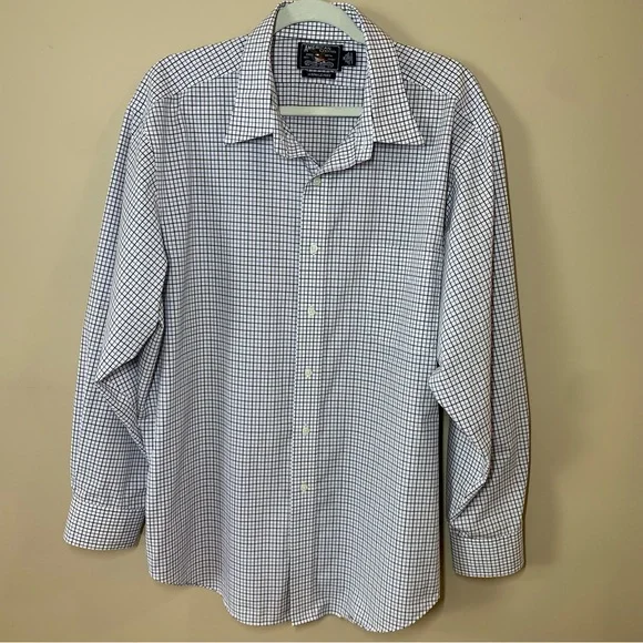 american living dress shirts American Living Wrinkle Free Button Up Dress Shirt Purple & White Plaid 17.5